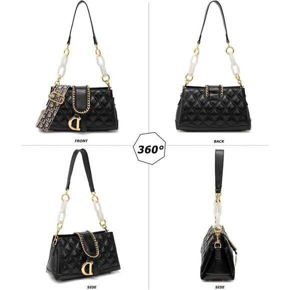 🆕Women Black Shoulder Elegant Clutch Purse with Pearl Chain Strap Crossbody Bag - Picture 3 of 6
